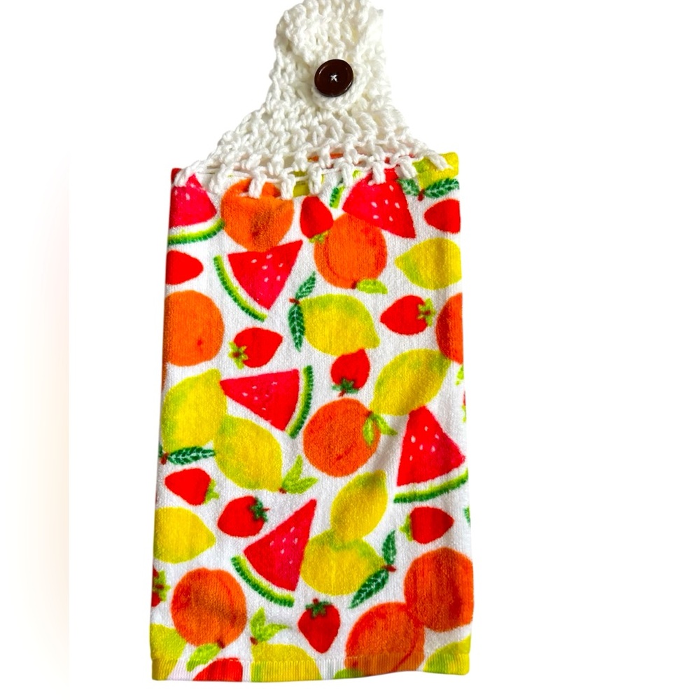 Hand Crafted Colorful Fruit Watermelon Crocheted Top Hanging Kitchen Hand Towel
